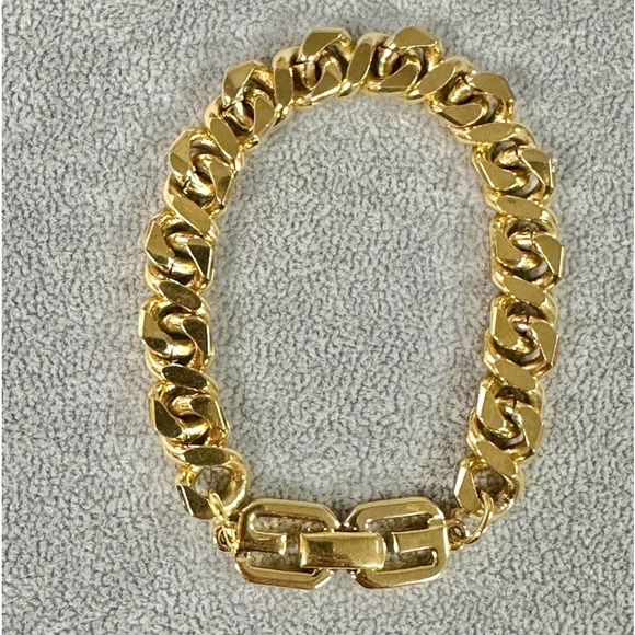 Vintage Signed Givenchy Gold Chain Link Double G Logo Bracelet Gold 1980's - Picture 1 of 4
